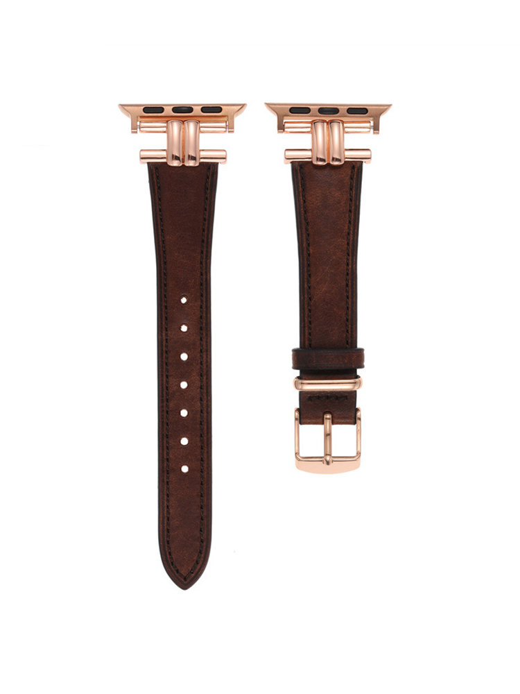 Double Curved Metal Buckle Leather Band for Apple Watch