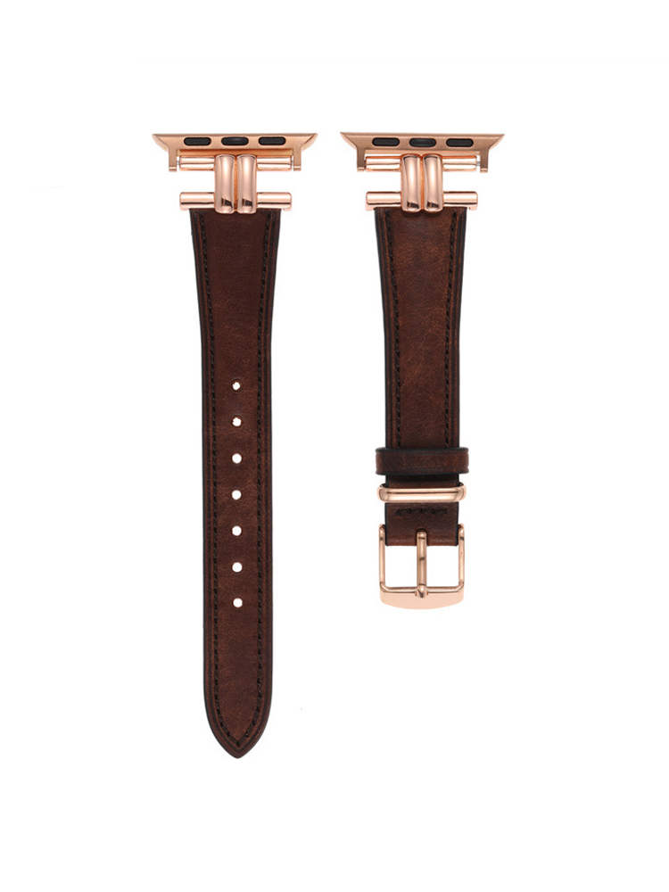 Double Curved Metal Buckle Leather Band for Apple Watch