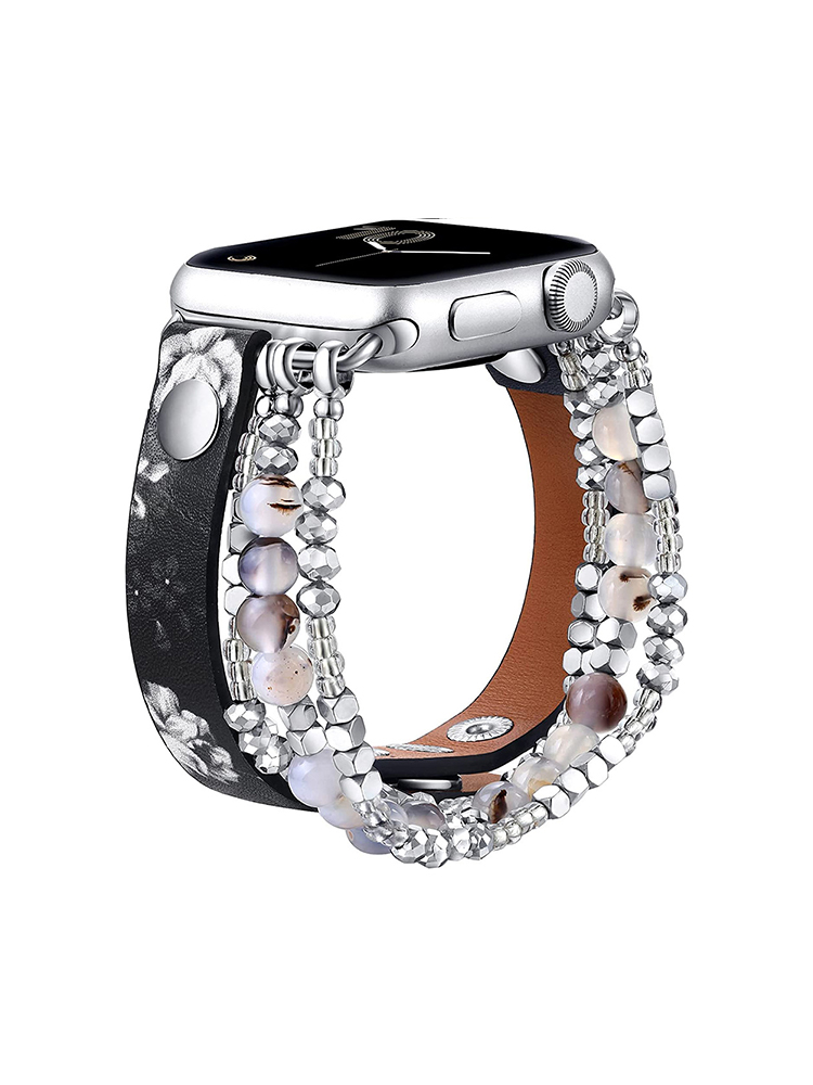 Agate Beaded with Leather Band