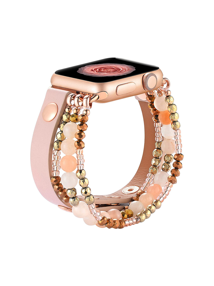 Agate Beaded with Leather Band for Apple Watch