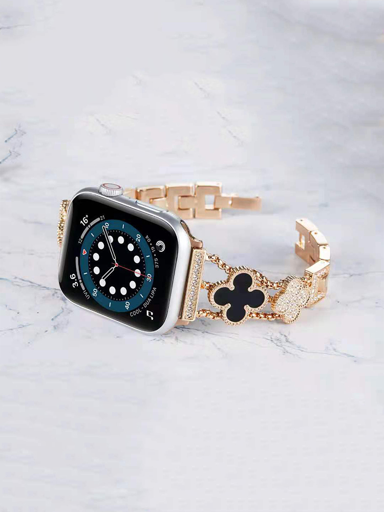 Full Diamond Four-leaf Clover Stainless Steel Band