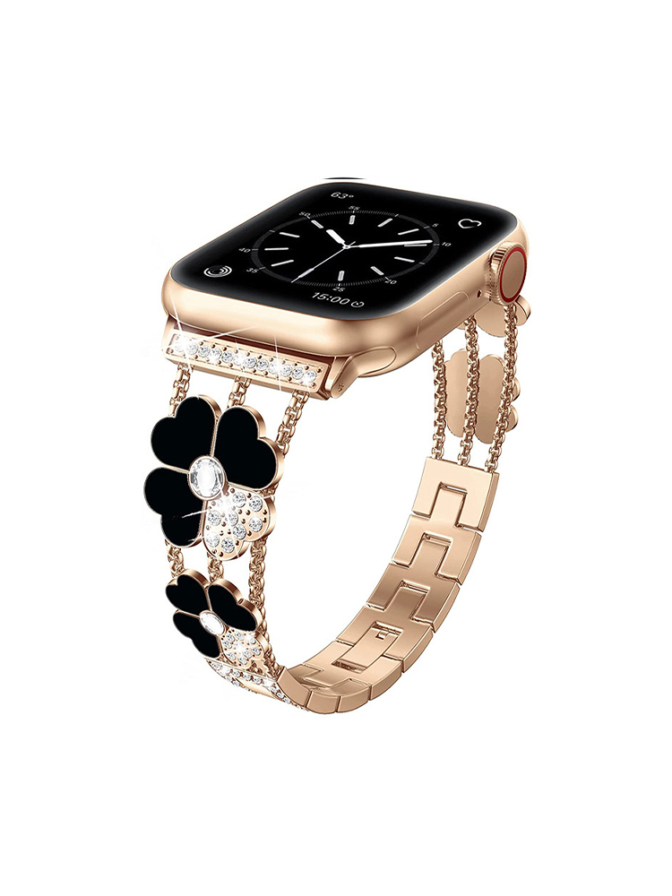 Mother-of-pearl and Rhinestone Inlay Four-leaf Clover Band for Apple Watch