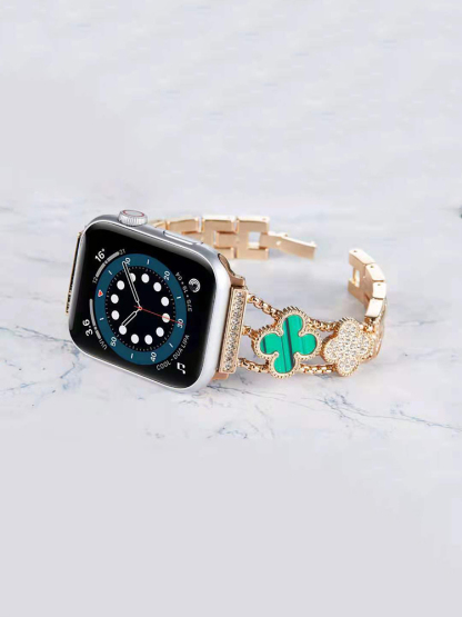 Full Diamond Four-leaf Clover Stainless Steel Band