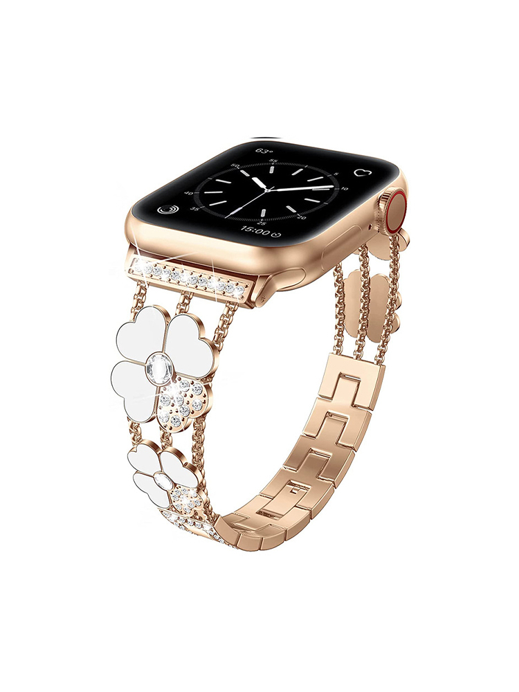 Mother-of-pearl and Rhinestone Inlay Four-leaf Clover Band for Apple Watch