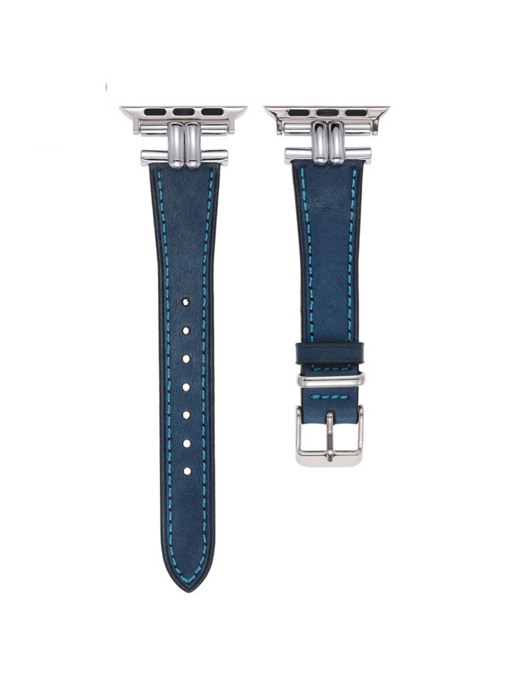 Double Curved Metal Buckle Leather Band for Apple Watch