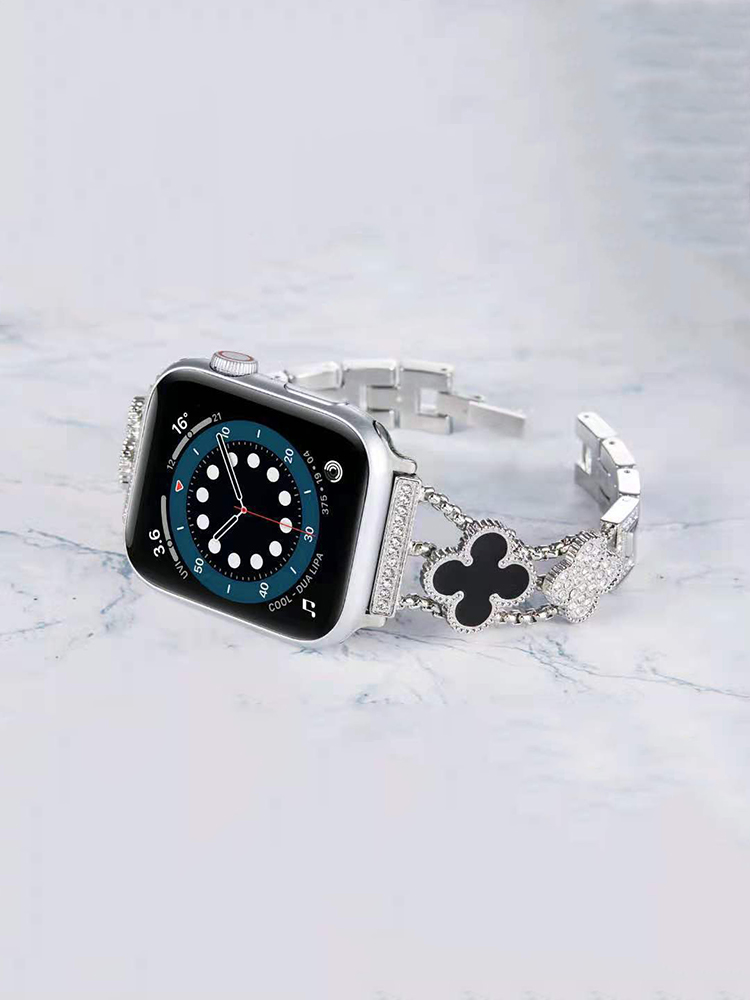 Full Diamond Four-leaf Clover Stainless Steel Band