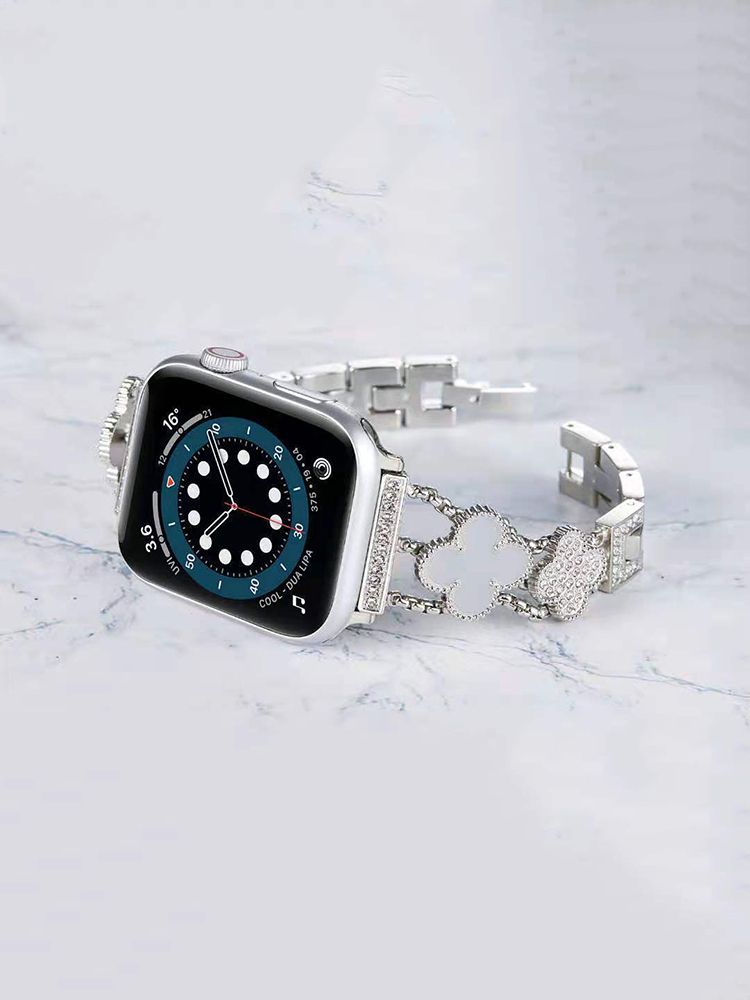 Full Diamond Four-leaf Clover Stainless Steel Band