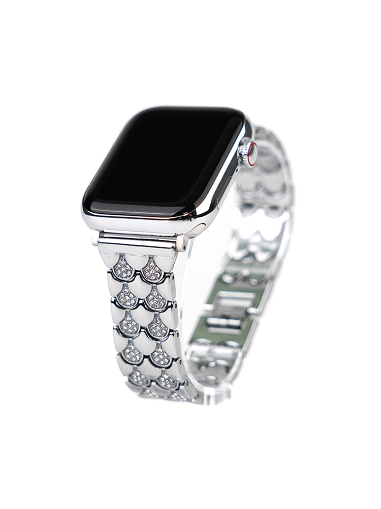 Rhinestone Double Row Shell Stainless Steel Band