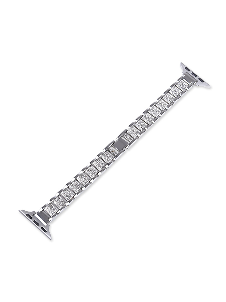 Rhinestone-Set Slim Stainless Steel Bracelet