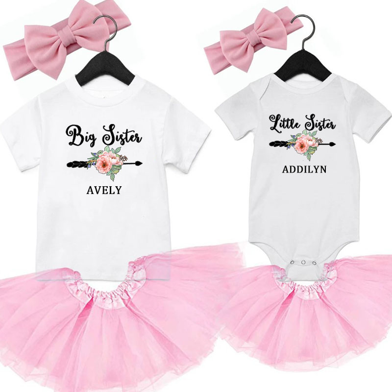 Customalized Big sister little sister set named matching Baby Onesie&K