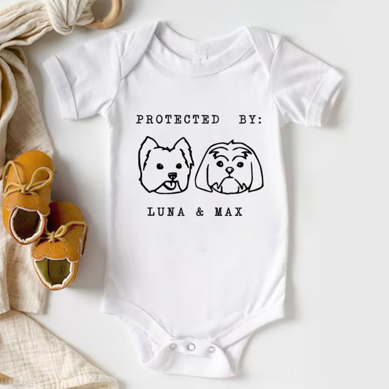 Customization Protected By Dog Name Onesie,Baby Shower Gift