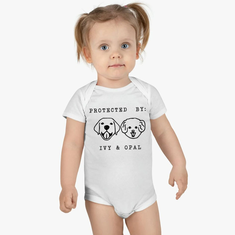 Customization Protected By Dog Name Onesie,Baby Shower Gift