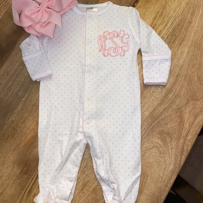 Personalized Baby Girl Pink Tiny Dots Coming Home Outfit