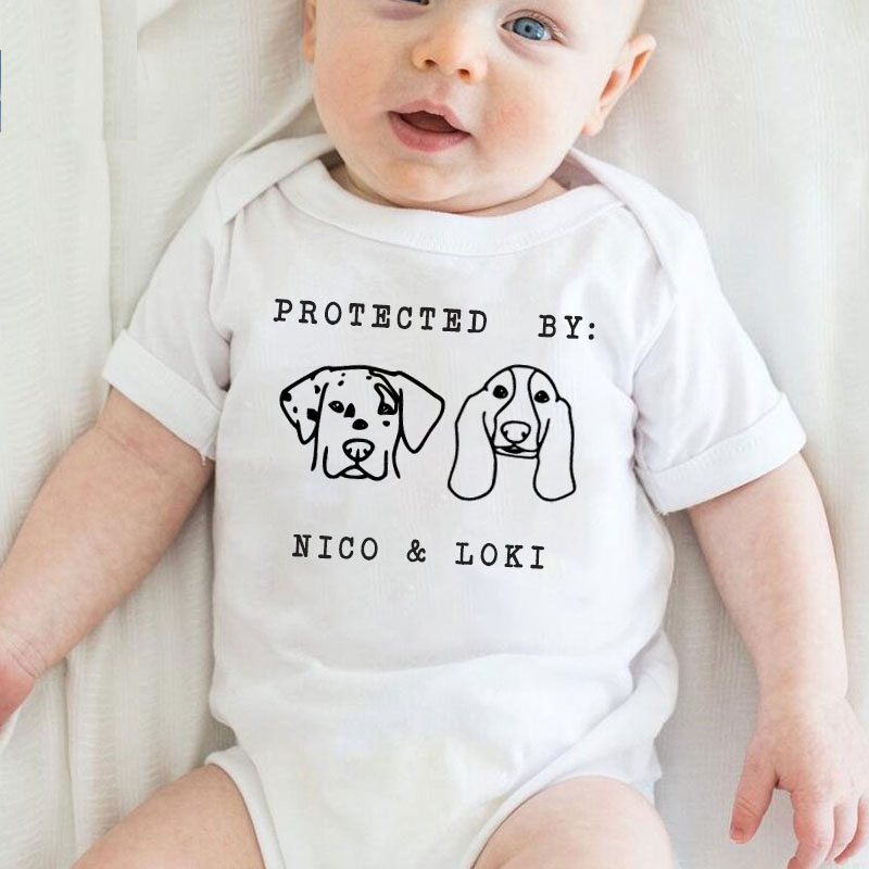 Customization Protected By Dog Name Onesie,Baby Shower Gift