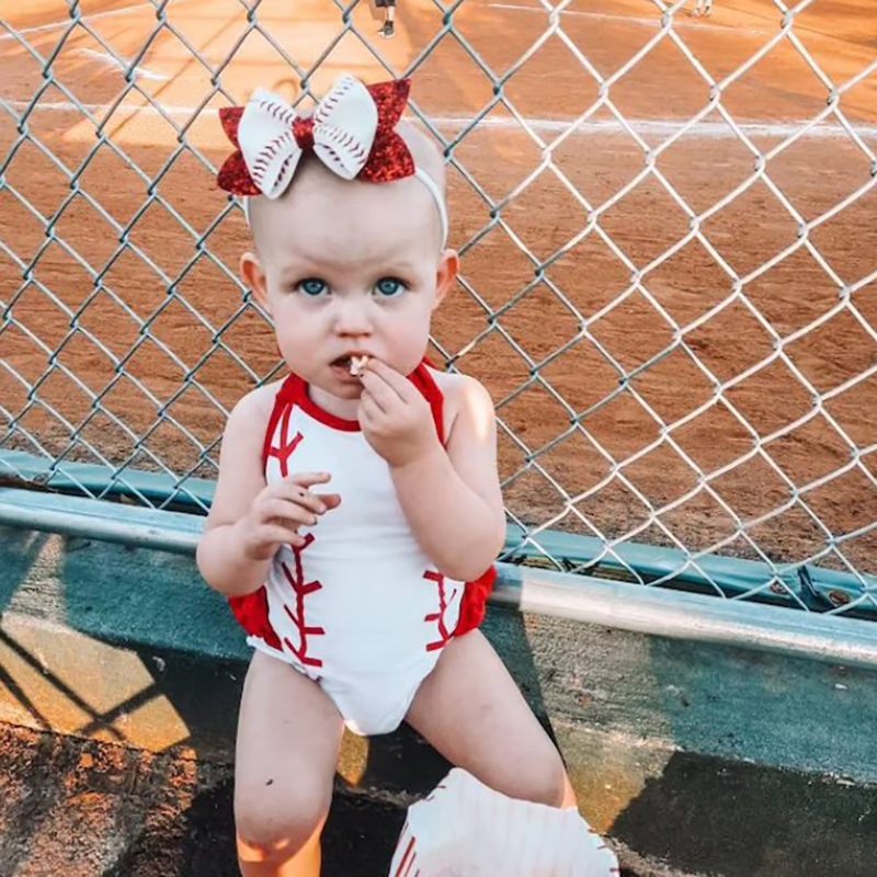 Girl's Baseball Halter Baby Romper Summer Outfit