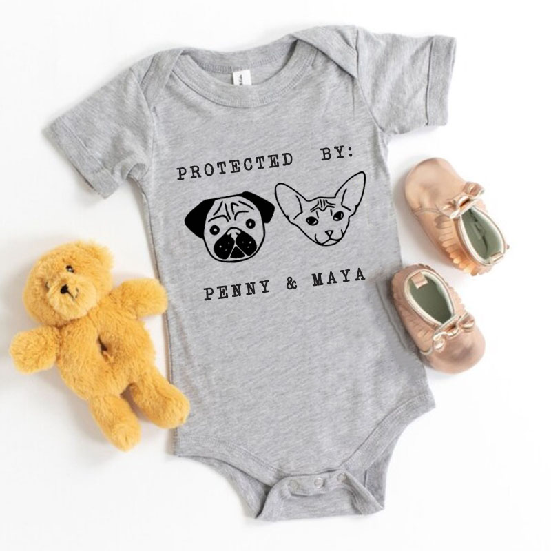 Customization Protected By Dog Name Onesie,Baby Shower Gift