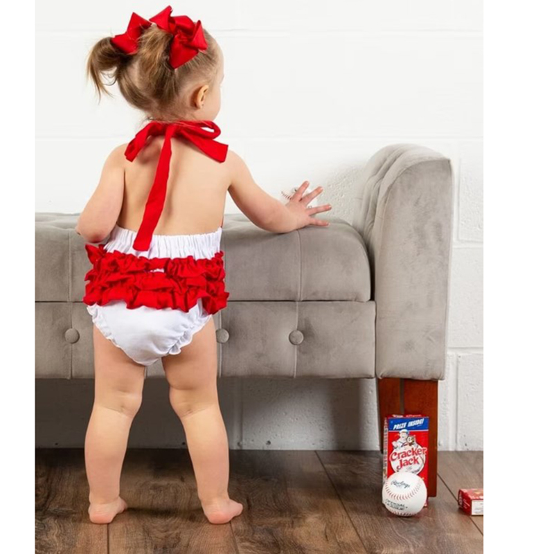 Girl's Baseball Halter Baby Romper Summer Outfit