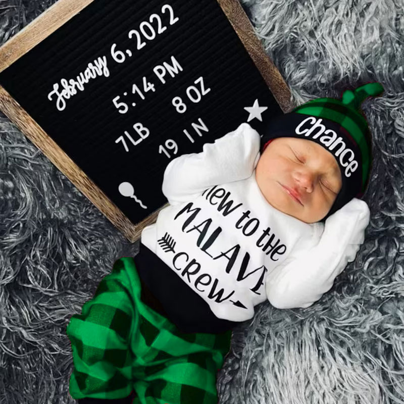 Personalized New to the Crew Red Plaid Outfit 3PCS Set Outfit