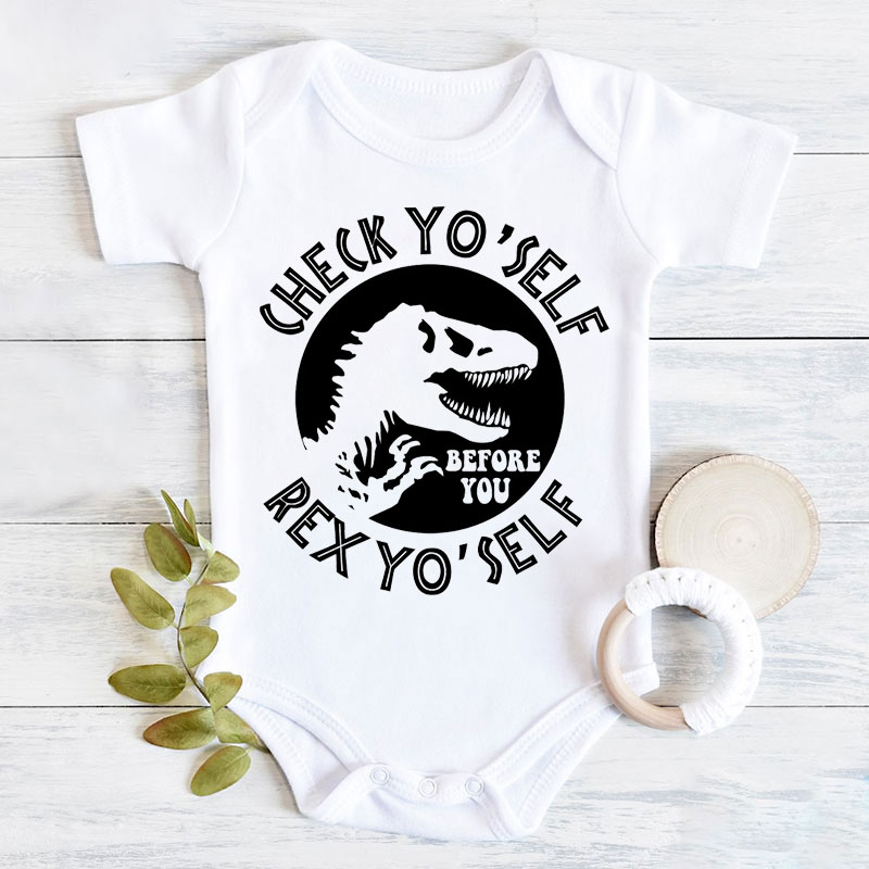Check Yo'self & Rex Yo'Self Dinosaur Baby boy girl unisex Onesie