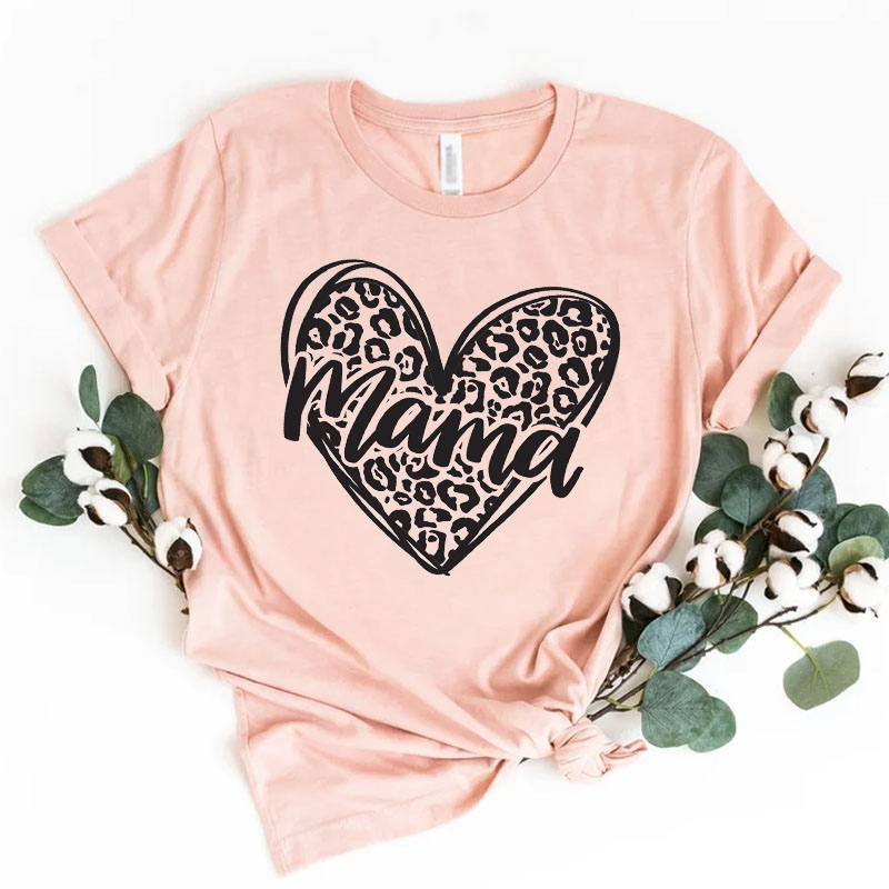 [Adult Tee]Happy Mother'day Mama Heart Leopard Matching Shirt