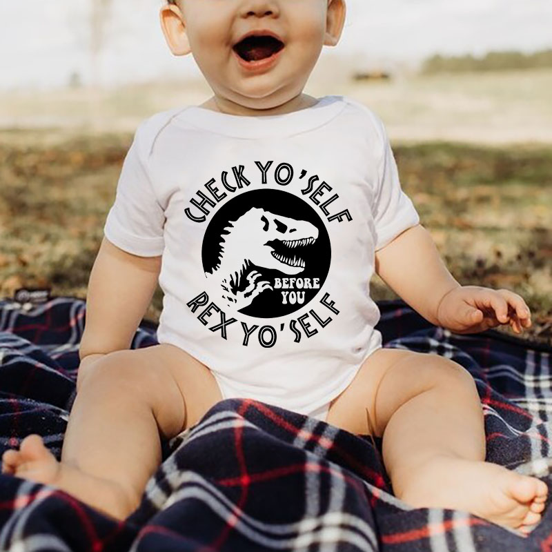 Check Yo'self & Rex Yo'Self Dinosaur Baby boy girl unisex Onesie