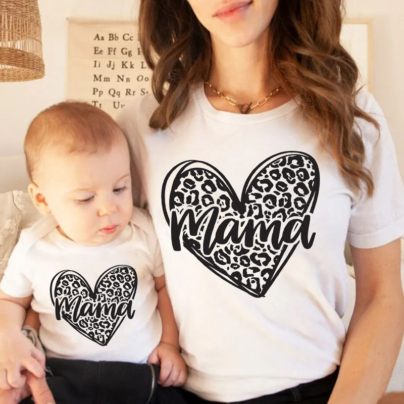 [Baby Bodysuit]Happy Mother'day Mama Heart Leopard Mini Matching Bodys