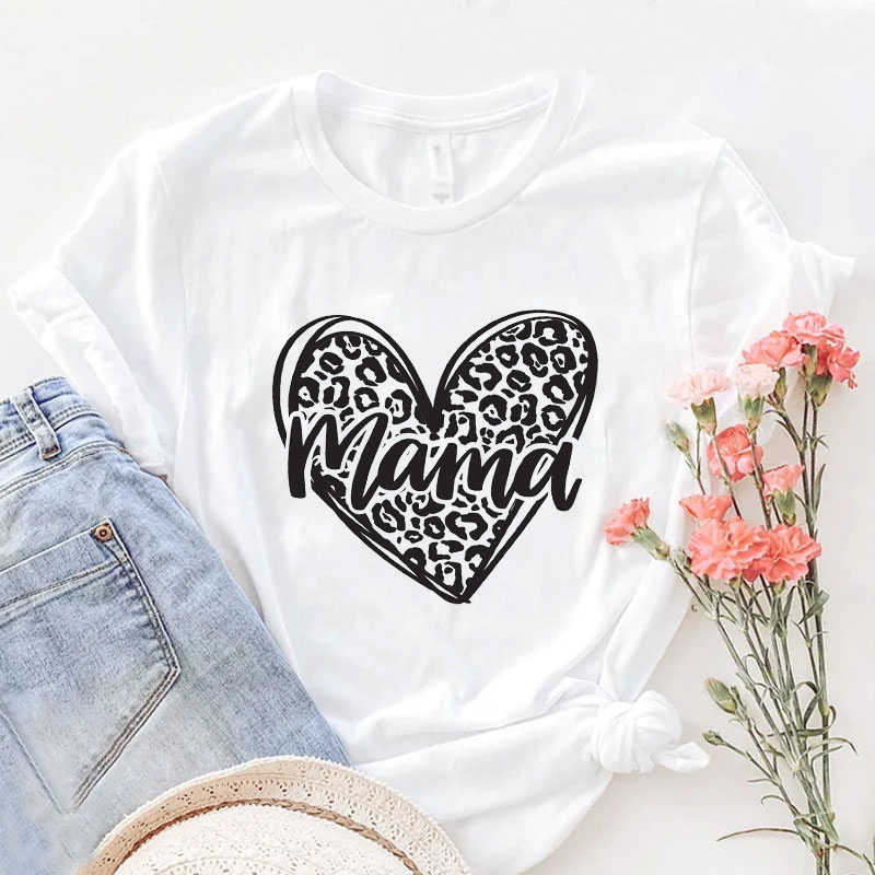 [Adult Tee]Happy Mother'day Mama Heart Leopard Matching Shirt