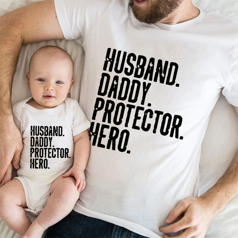 [Adult Tee]Father's Day Husband Daddy Protector Hero Matching Shirt
