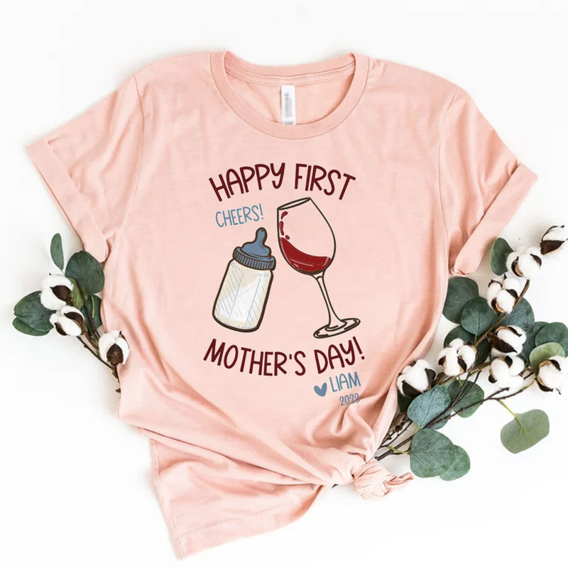 [Adult Tee] Mommy Baby Boy Cheers Matching Shirt Mother's Day Gift