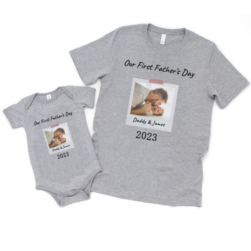 [Adult Tee]Personalised Father's Day Polaroid Photo Matching Shirt