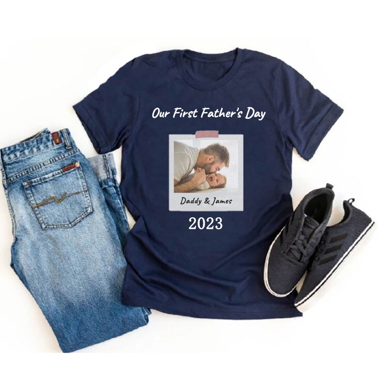 [Adult Tee]Personalised Father's Day Polaroid Photo Matching Shirt