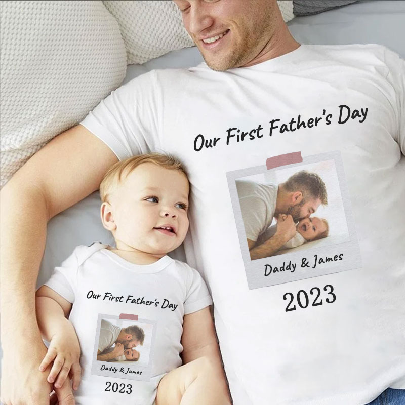 [Adult Tee]Personalised Father's Day Polaroid Photo Matching Shirt