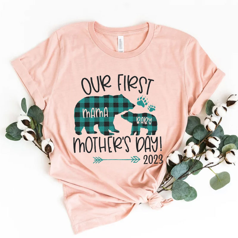 [Adult Tee] Mothers Day Mommy Baby Plaid Bear Matching Shirt Mother's Day Gift