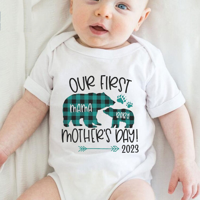 [Adult Tee] Mothers Day Mommy Baby Plaid Bear Matching Shirt Mother's Day Gift