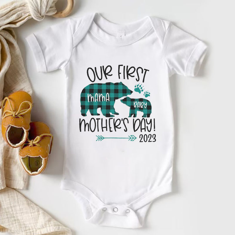 [Adult Tee] Mothers Day Mommy Baby Plaid Bear Matching Shirt Mother's Day Gift