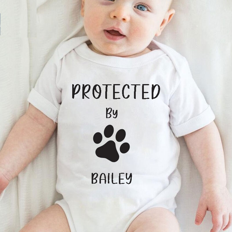 Personalised Custom 'Protected by Dog' Cute Baby Onesie&Kids Shirt