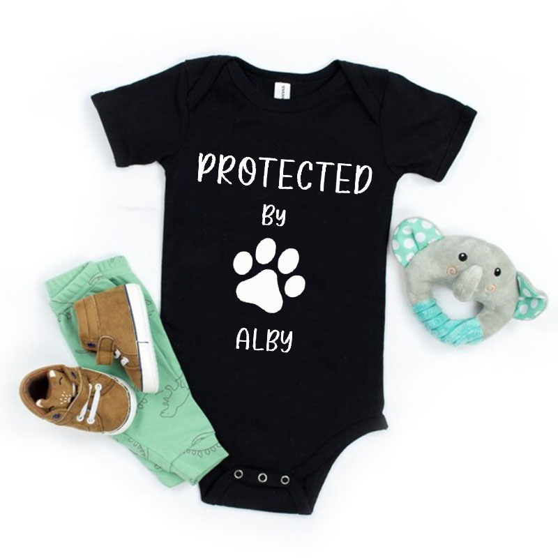 Personalised Custom 'Protected by Dog' Cute Baby Onesie&Kids Shirt
