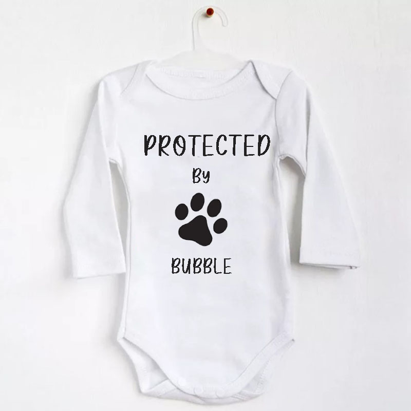 Personalised Custom 'Protected by Dog' Cute Baby Onesie&Kids Shirt