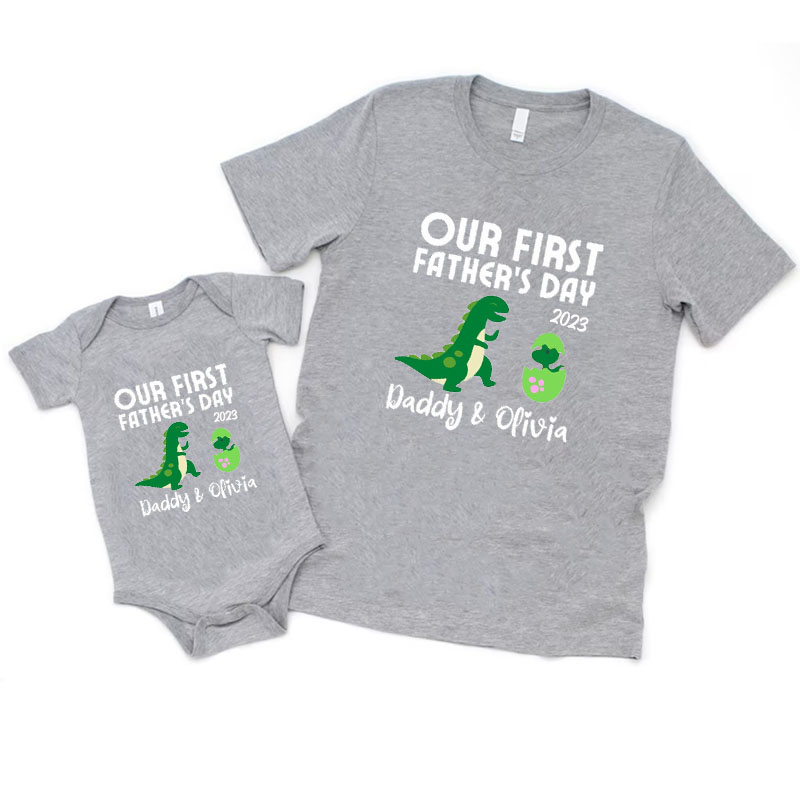 [Adult Tee]Customalized Dinosaur Father's Day Matching Shirt