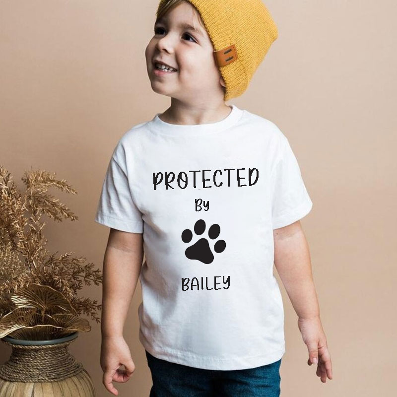 Personalised Custom 'Protected by Dog' Cute Baby Onesie&Kids Shirt