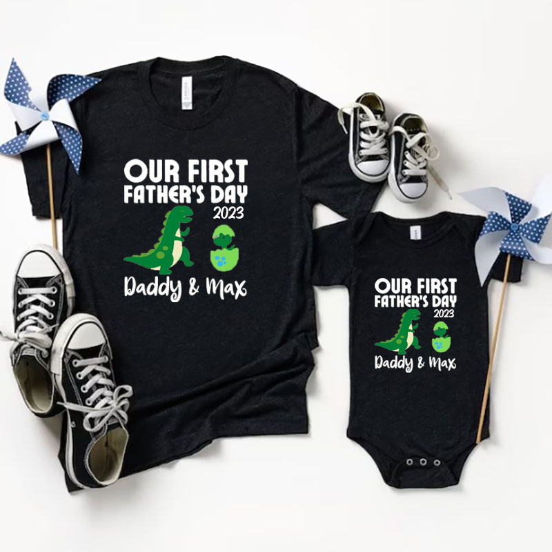 [Adult Tee]Customalized Dinosaur Father's Day Matching Shirt