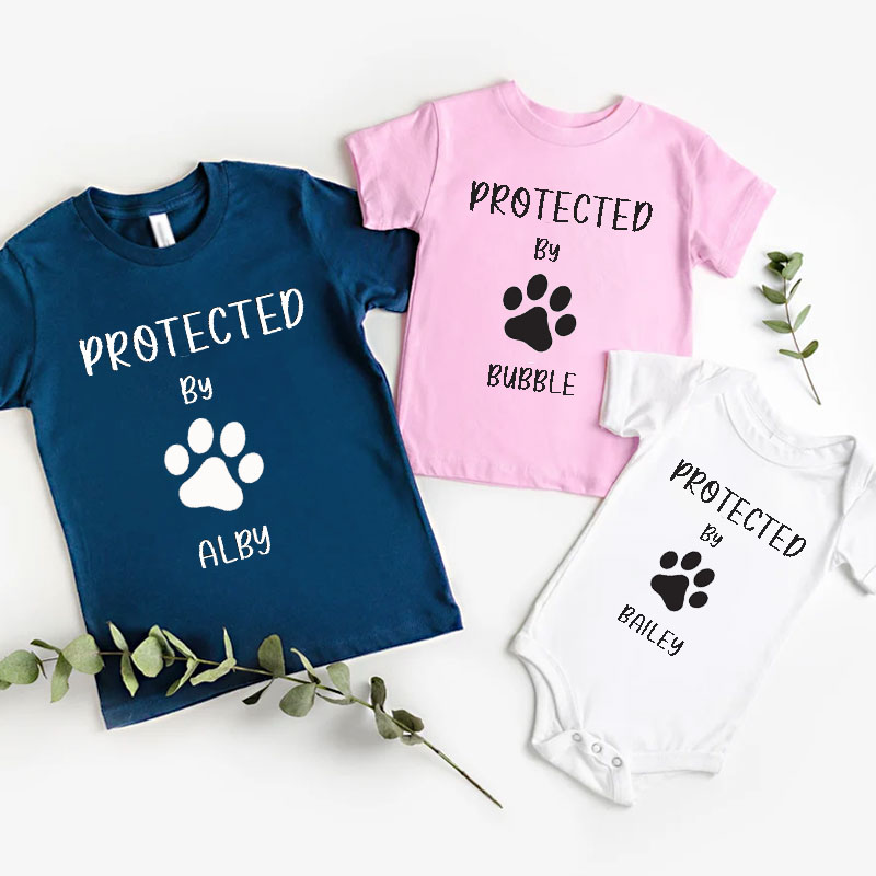 Personalised Custom 'Protected by Dog' Cute Baby Onesie&Kids Shirt
