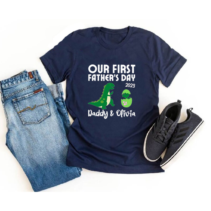 [Adult Tee]Customalized Dinosaur Father's Day Matching Shirt