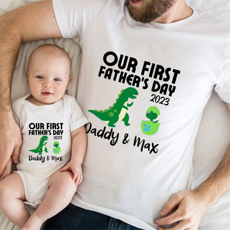 [Adult Tee]Customalized Dinosaur Father's Day Matching Shirt