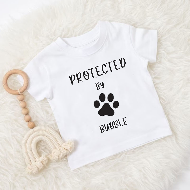 Personalised Custom 'Protected by Dog' Cute Baby Onesie&Kids Shirt