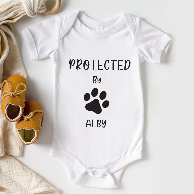 Personalised Custom 'Protected by Dog' Cute Baby Onesie&Kids Shirt