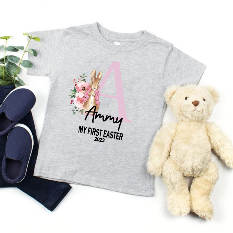 Personalized Custom Bunny Easter Gift Boy Girl Kid Shirt