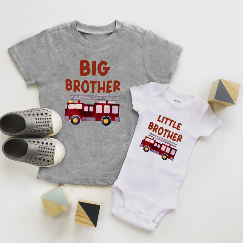 Fire Truck Big Brother Little Brother Outfit, Baby Onesie&Kids Shirt