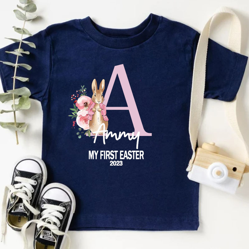 Personalized Custom Bunny Easter Gift Boy Girl Kid Shirt