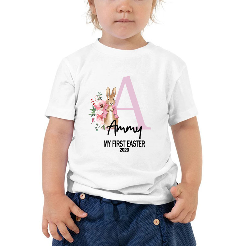 Personalized Custom Bunny Easter Gift Boy Girl Kid Shirt